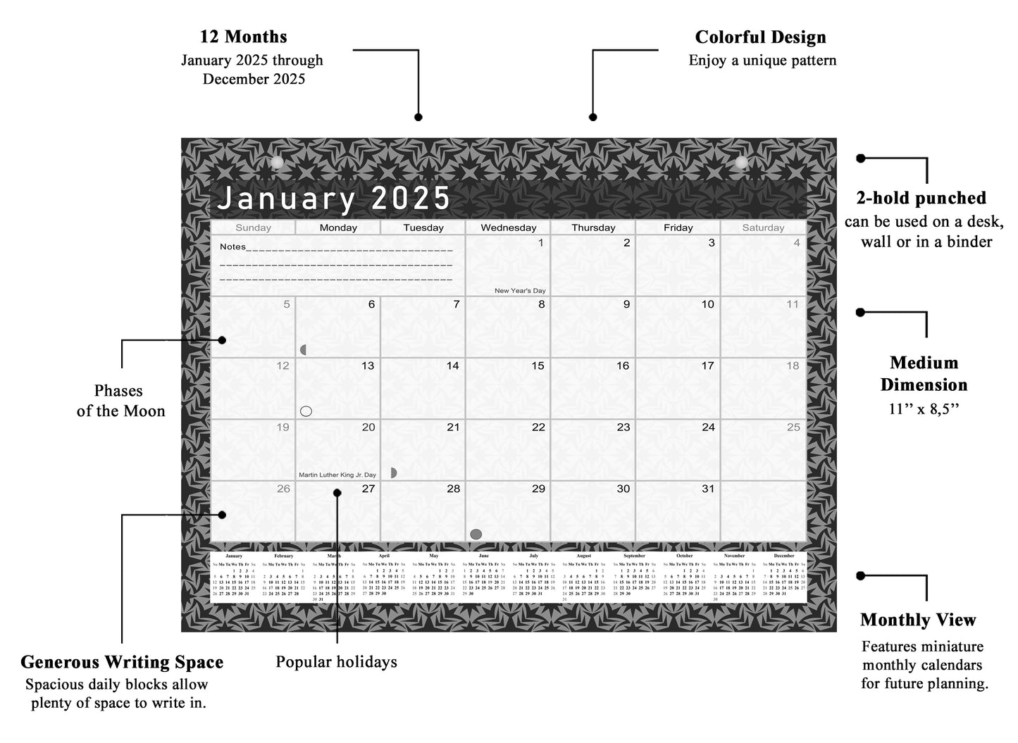 2024-2025 Magnetic/Desk Calendar - Desktop/Wall Calendar/Planner B&W- #017