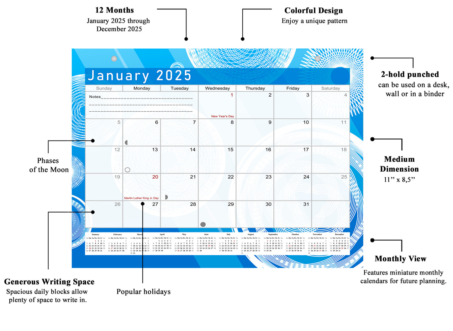 2024 - 2025 Student Calendar/Planner for 3-Ring Binder, Desk, or Wall - v002