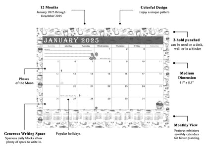 2024-2025 Magnetic/Desk Calendar - Desktop/Wall Calendar/Planner B&W- #030