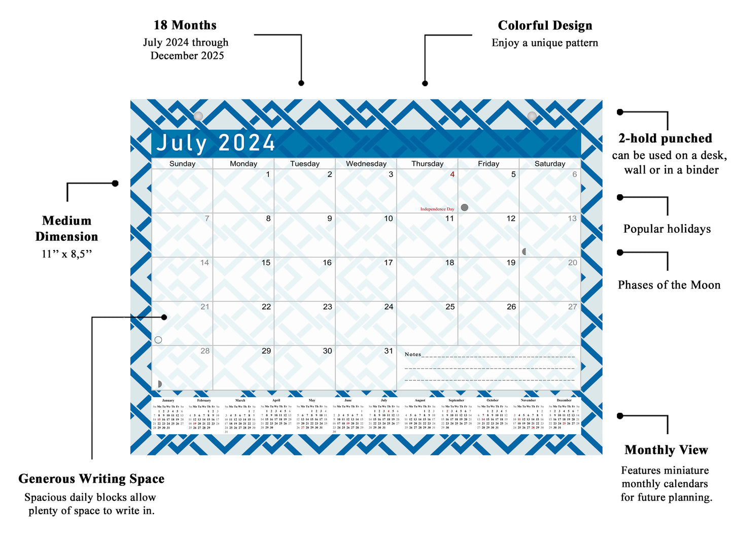 2024 - 2025 Student Calendar/Planner for 3-Ring Binder, Desk, or Wall - v004