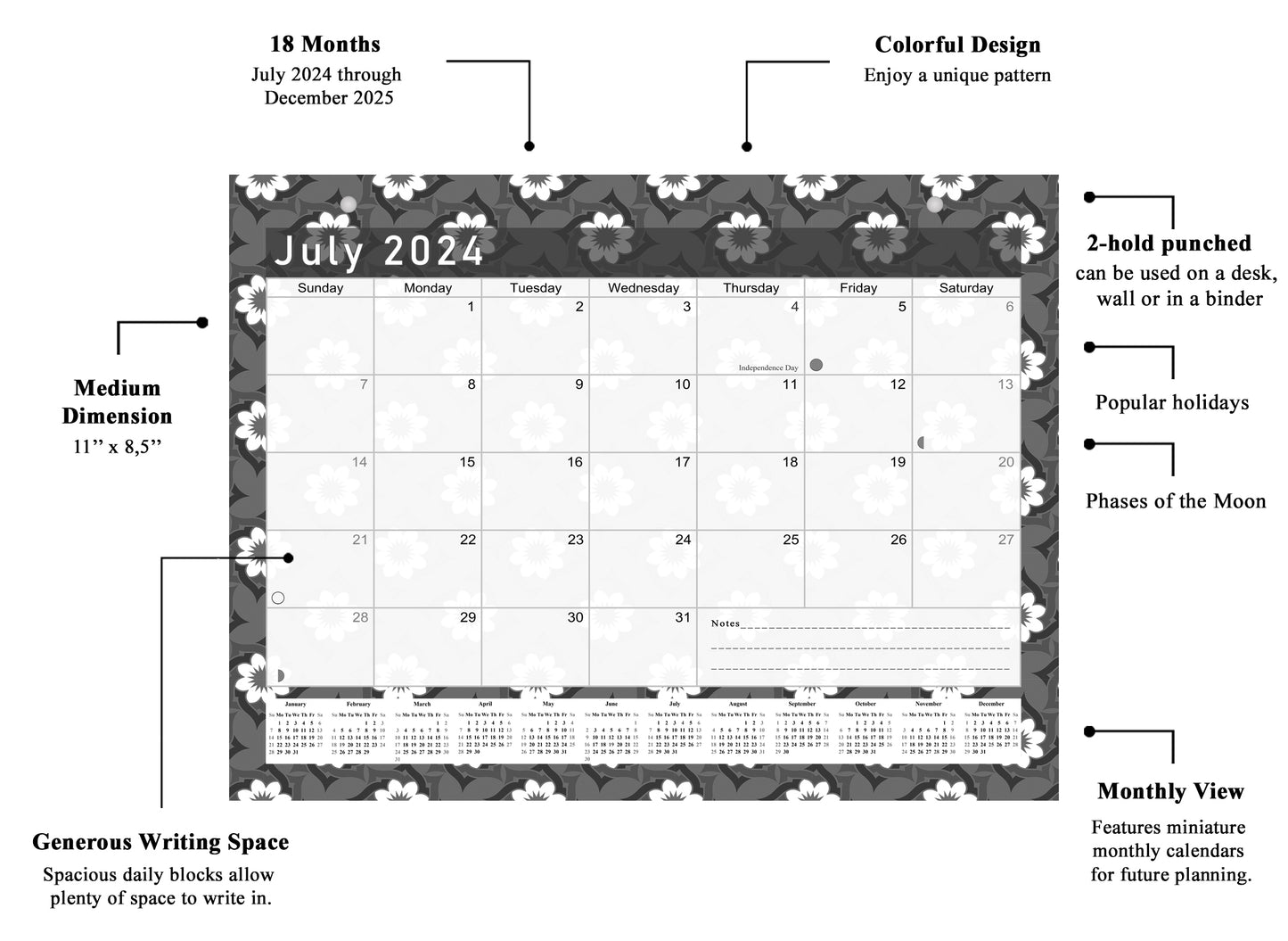 2024-2025 Magnetic/Desk Calendar - Desktop/Wall Calendar/Planner B&W- #017