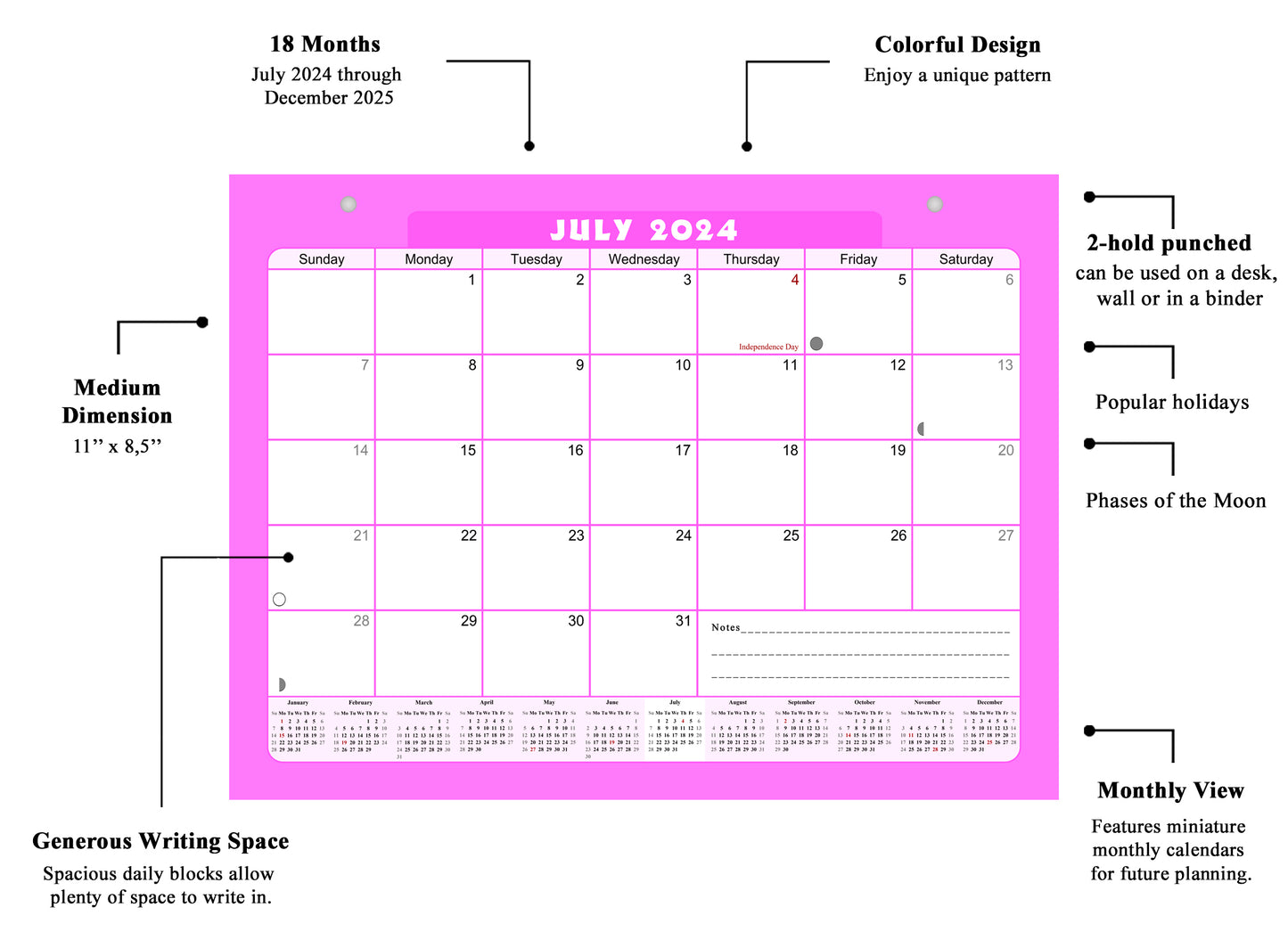 2024 - 2025 Student Calendar/Planner for 3-Ring Binder, Desk, or Wall - v007