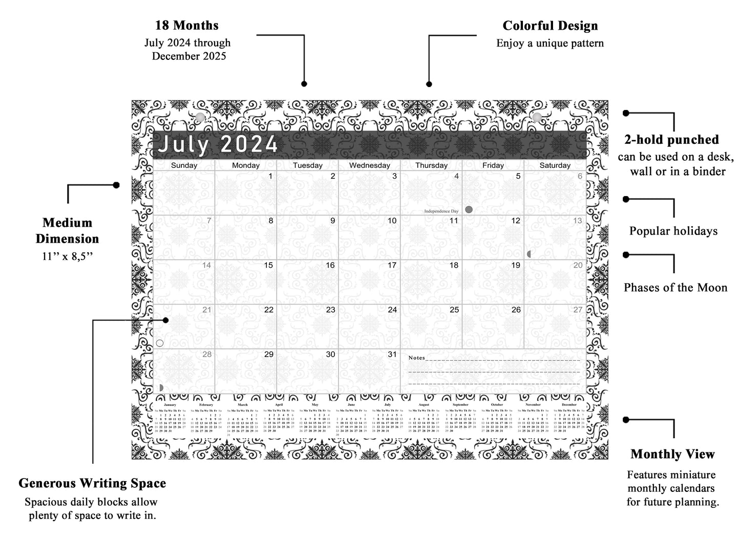 2024-2025 Magnetic/Desk Calendar - Desktop/Wall Calendar/Planner B&W- #014