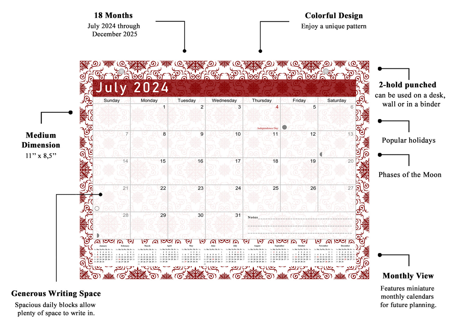 2024 - 2025 Student Calendar/Planner for 3-Ring Binder, Desk, or Wall - v014