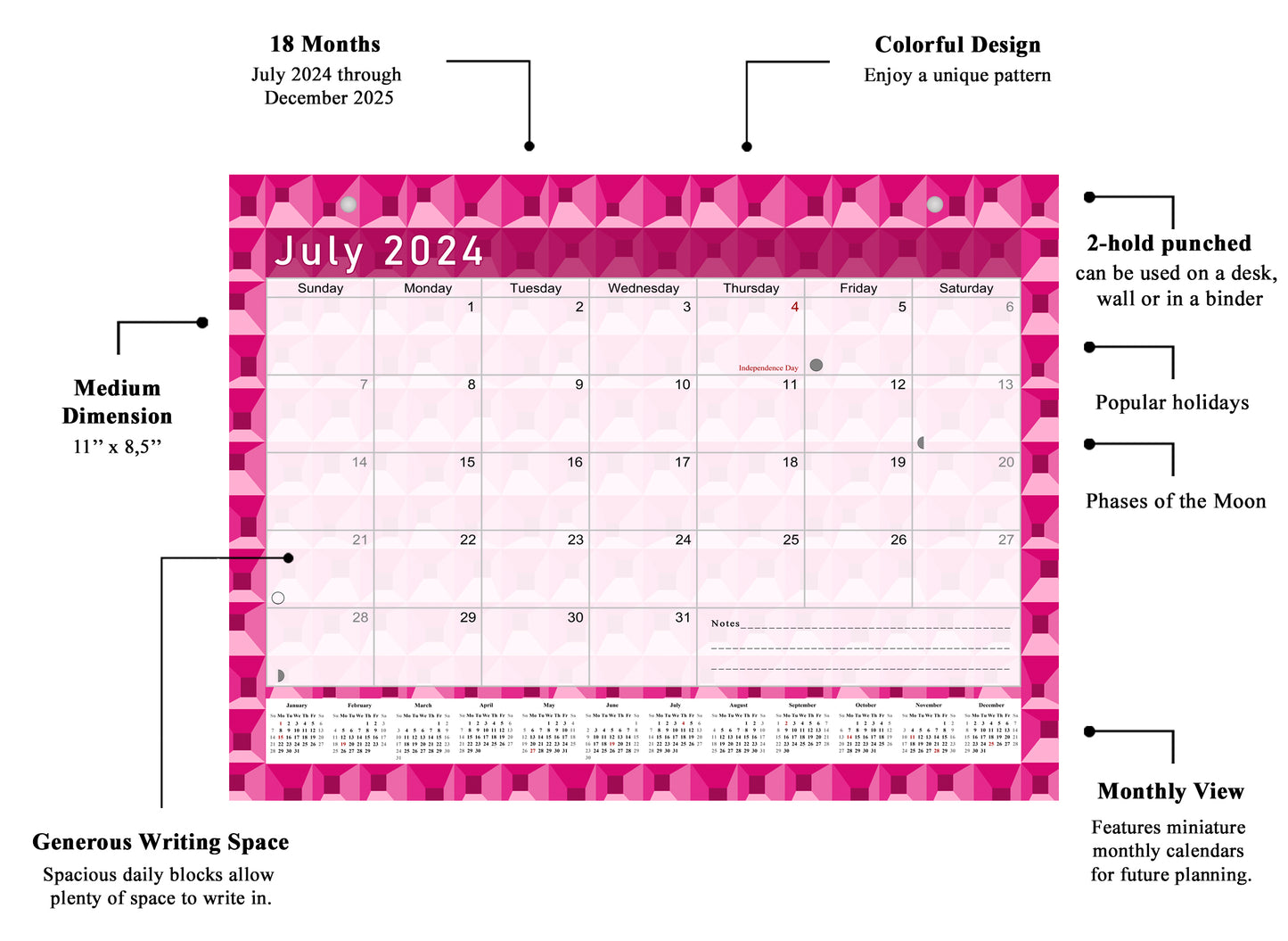 2024 - 2025 Student Calendar/Planner for 3-Ring Binder, Desk, or Wall - v003