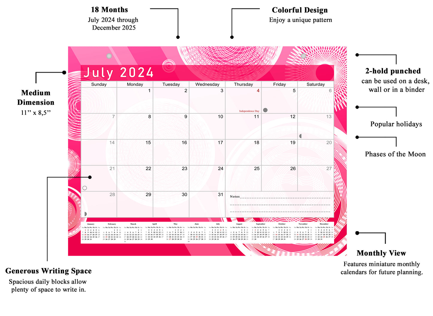 2024 - 2025 Student Calendar/Planner for 3-Ring Binder, Desk, or Wall - v002