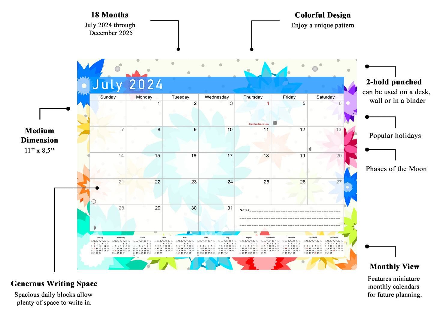 2024 - 2025 Student Calendar/Planner for 3-Ring Binder, Desk, or Wall - v001