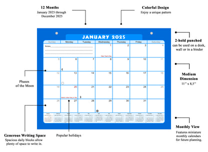 2024 - 2025 Student Calendar/Planner for 3-Ring Binder, Desk, or Wall - v006