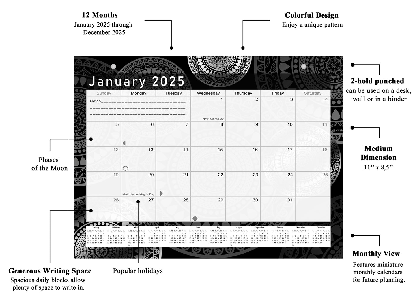 2024-2025 Magnetic/Desk Calendar - Desktop/Wall Calendar/Planner B&W- #012