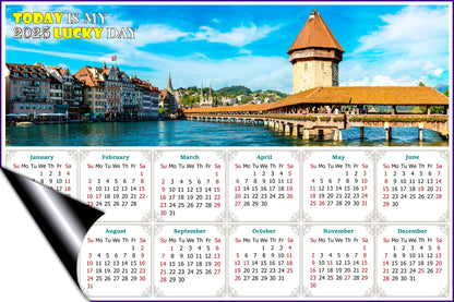 2025 Magnetic Calendar - Calendar Magnets - Today is my Lucky Day (Chapel bridge in Lucerne, Switzerland)