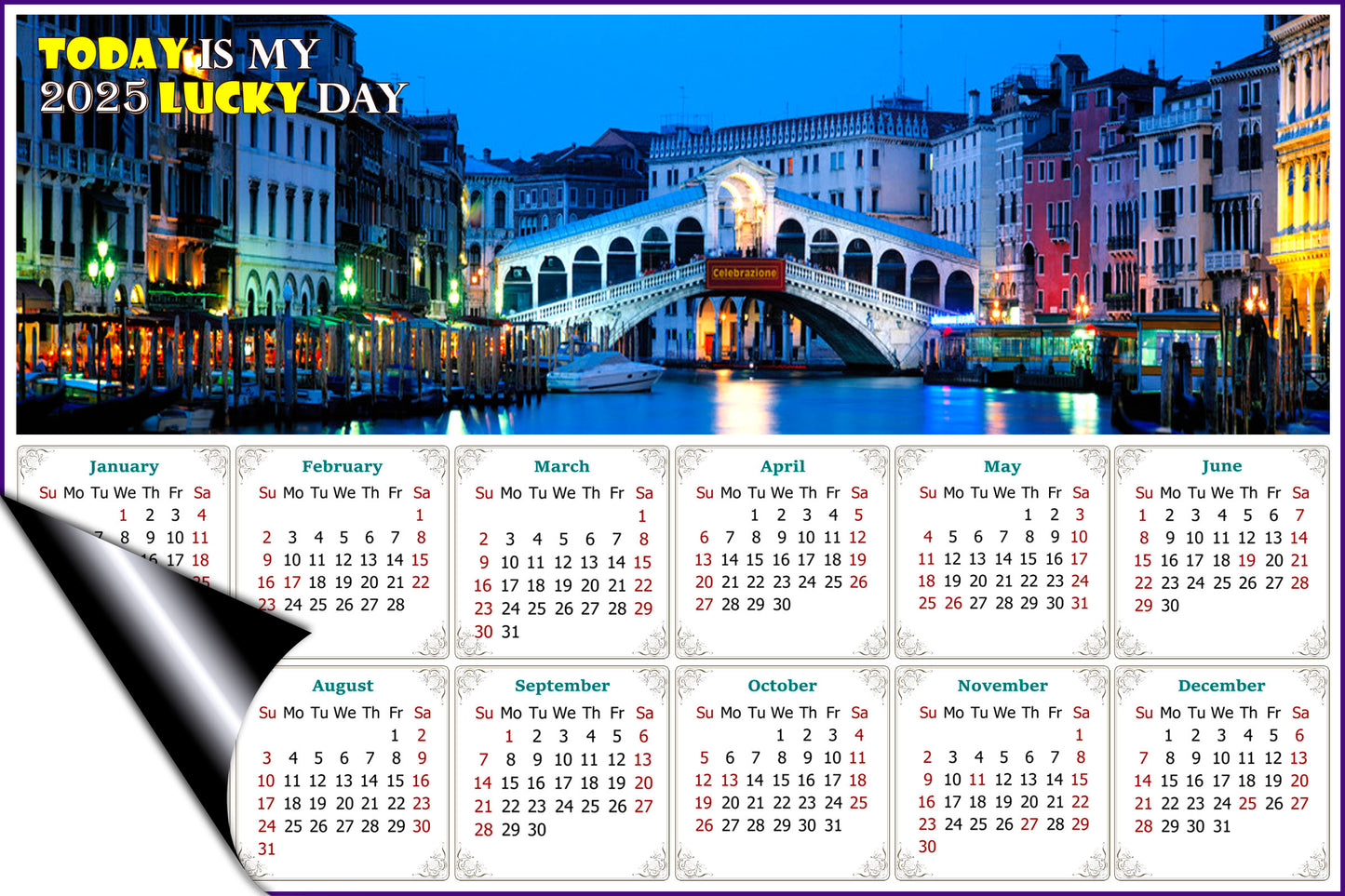 2025 Magnetic Calendar - Calendar Magnets - Today is My Lucky Day - Nightlife on The Canal