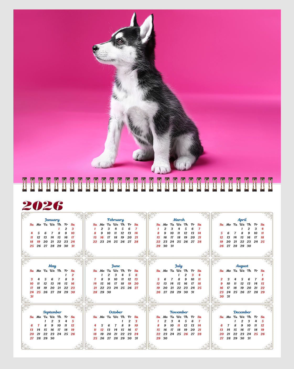 2025 Spiral-bound Wall Calendar (Dogs) - 12 Months Desktop/Wall Calendar/Planner