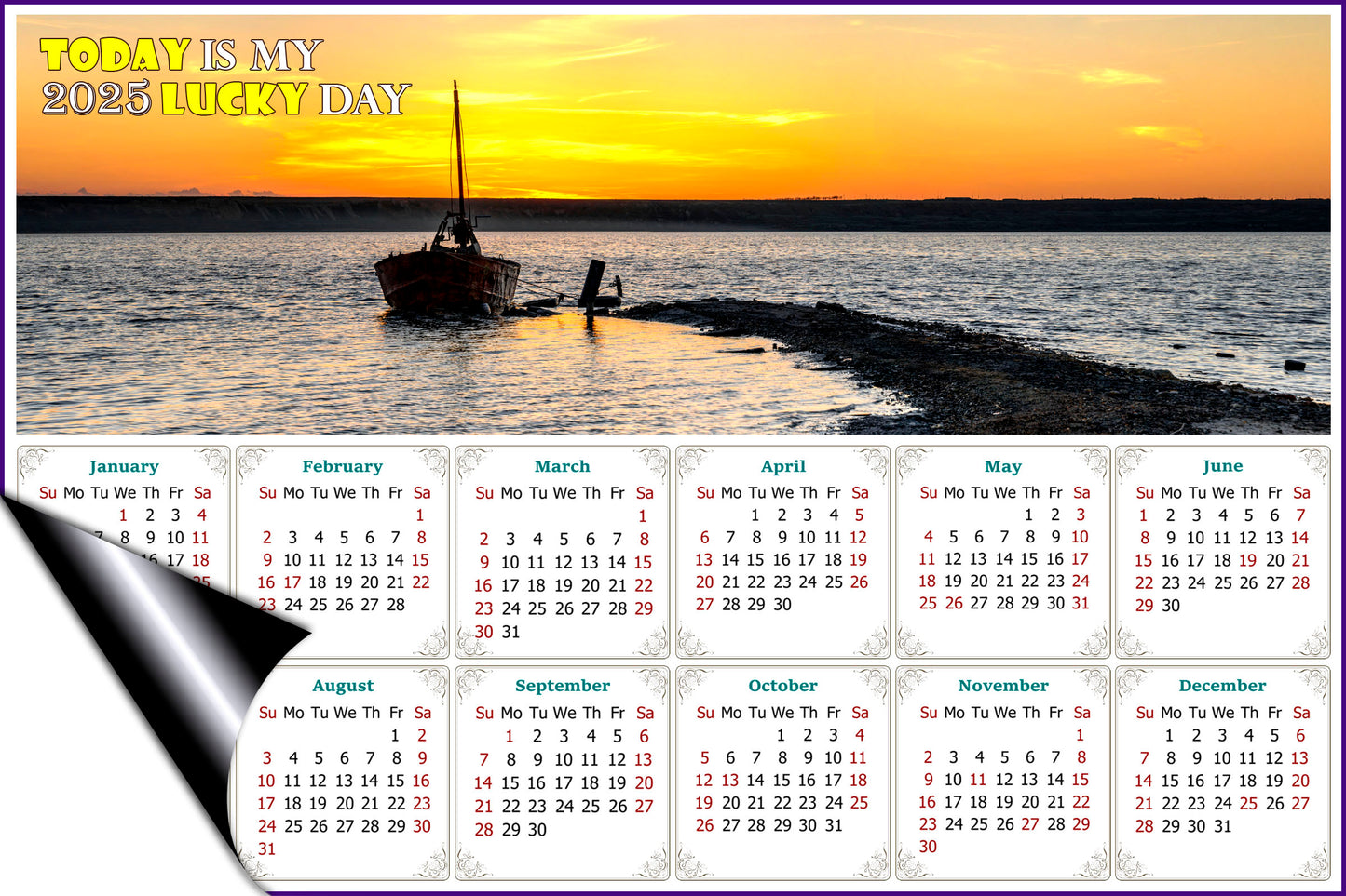 2025 Magnetic Calendar - Calendar Magnets - Today is My Lucky Day - (Salt lake near Odessa, Ukraine)