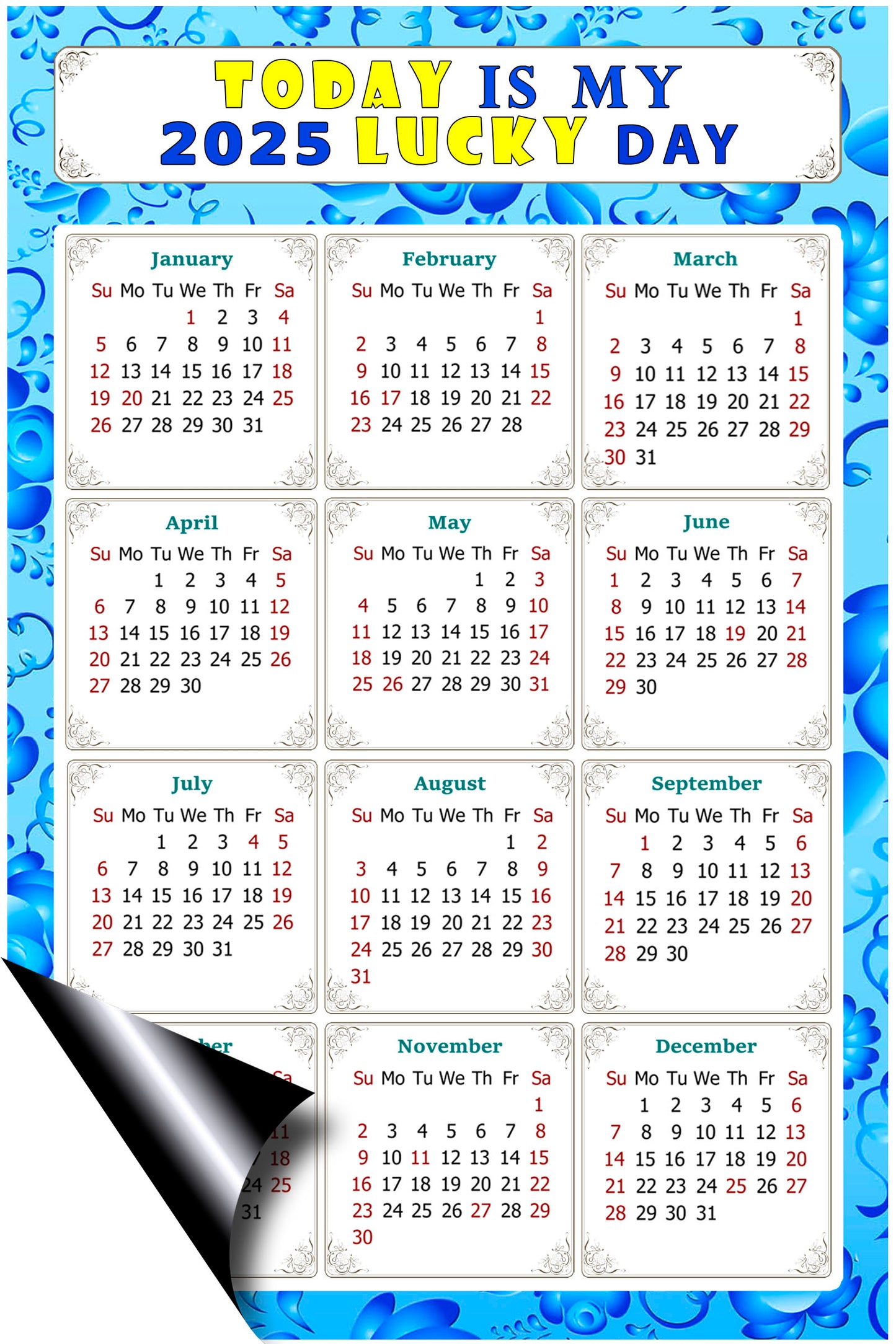 2025 Magnetic Calendar - Calendar Magnets - Today is my Lucky Day - (Fade, Tear, and Water Resistant) - Themed 041