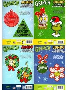 Grinch - Christmas Holiday Jumbo Coloring and Activity Books (Set of 4 Books)