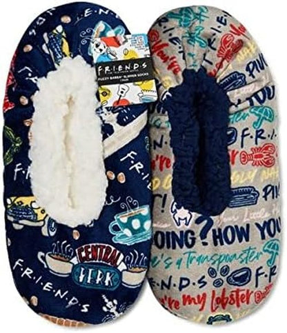 FRIENDS TV Show - Fuzzy Babba Women's Slippers, 2-Pack; One Size (7-9.5) - New!