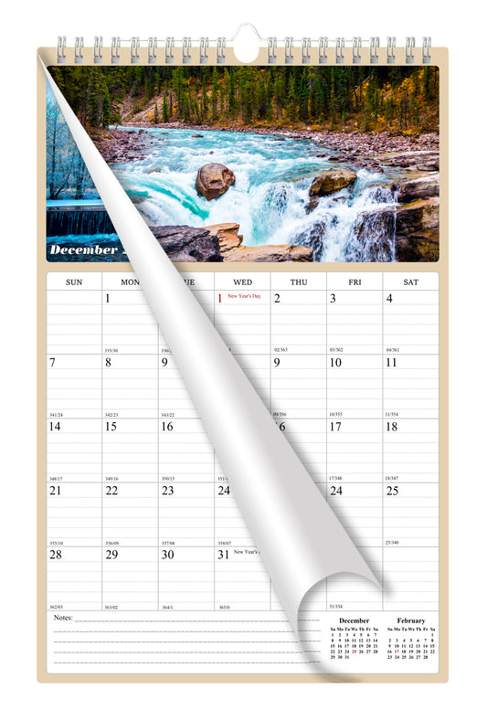 2025 Wall Calendar Spiral-bound Twin-Wire Binding - 12 Months Planner - Large Ruled Blocks with Julian Dates - (The Great Outdoors)