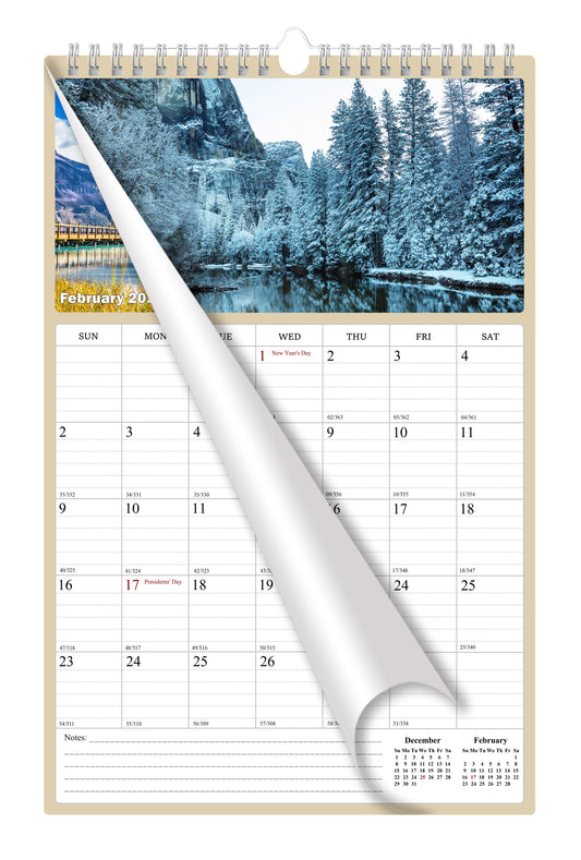 2025 Wall Calendar Spiral-bound Twin-Wire Binding - 12 Months Planner - Large Ruled Blocks with Julian Dates - (National Parks)