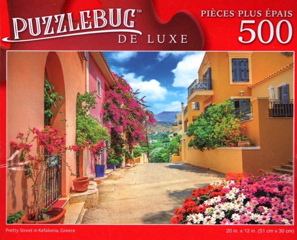 Pretty Street in Kefalonia, Greece - 500 Pieces Deluxe Jigsaw Puzzle