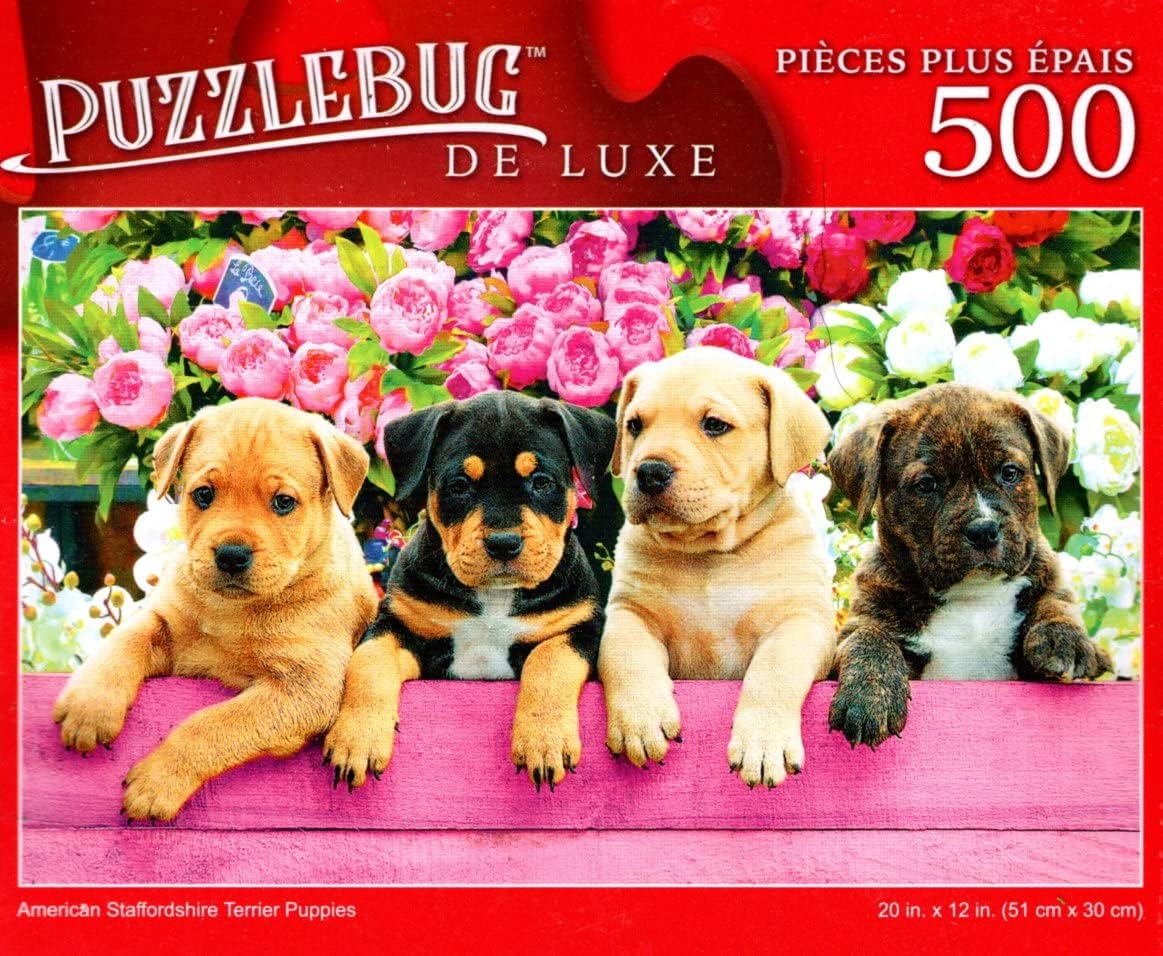 American Staffordshire Terrier Puppies - 500 Pieces Deluxe Jigsaw Puzzle