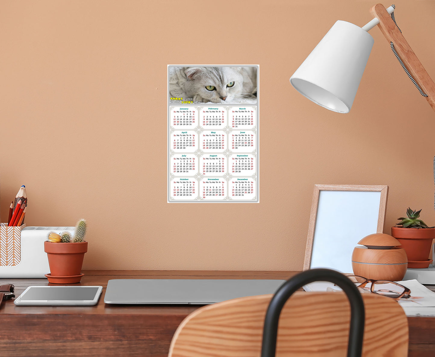 2025 Peel & Stick Calendar - Today is my Lucky Day Removable - Cat 01 (9"x 6")