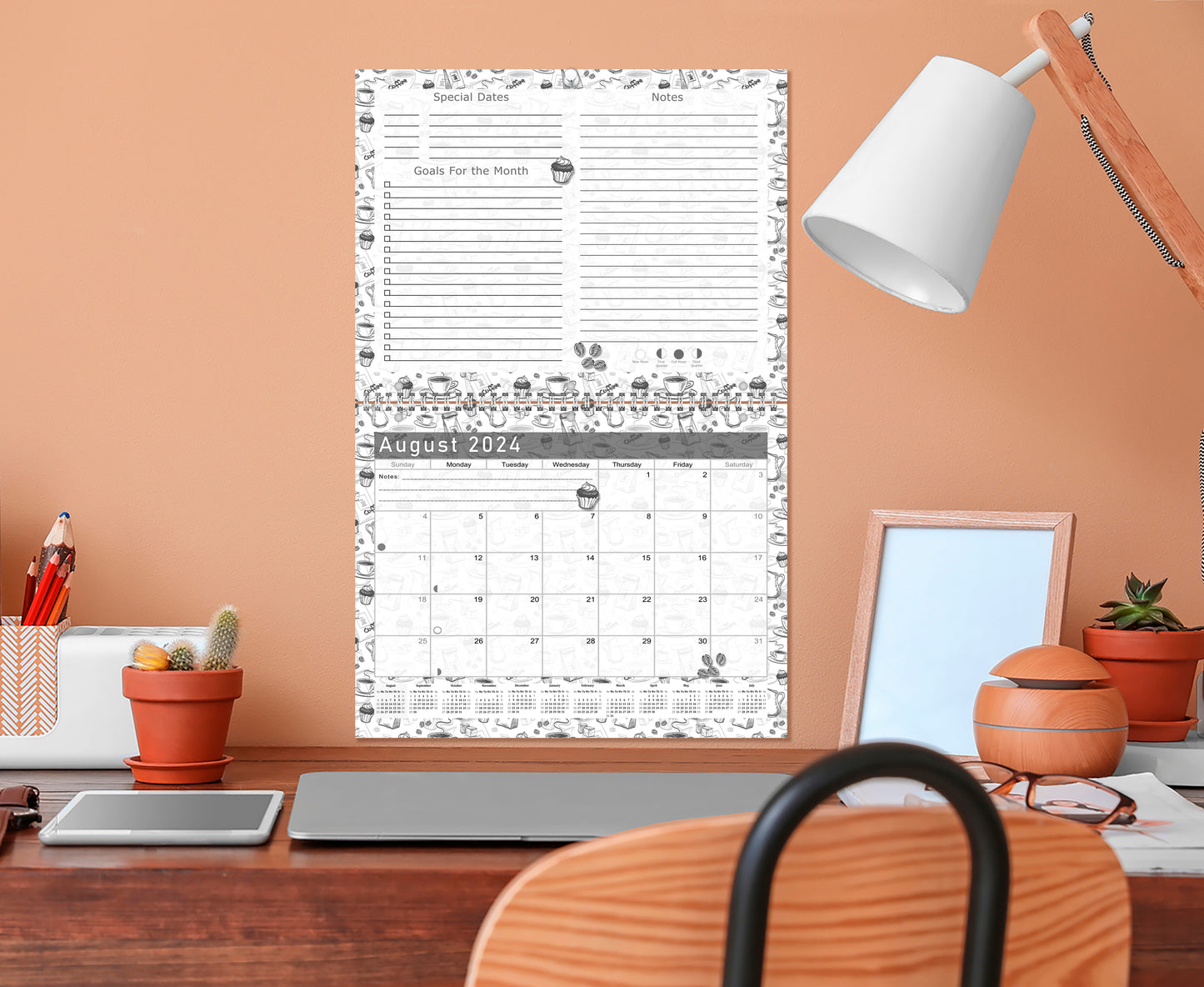 2024-2025 Academic Year 12 Months Student Calendar/Planner for Wall & Desk & 3-Ring Binder, for School, Teacher, Student - Black&White - (Edition #026)