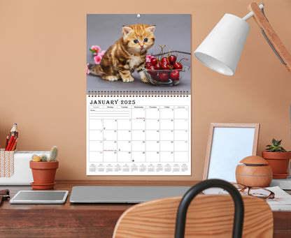 2025 Spiral-bound Wall Calendar (Kittens) - 12 Months Desktop/Wall Calendar/Planner