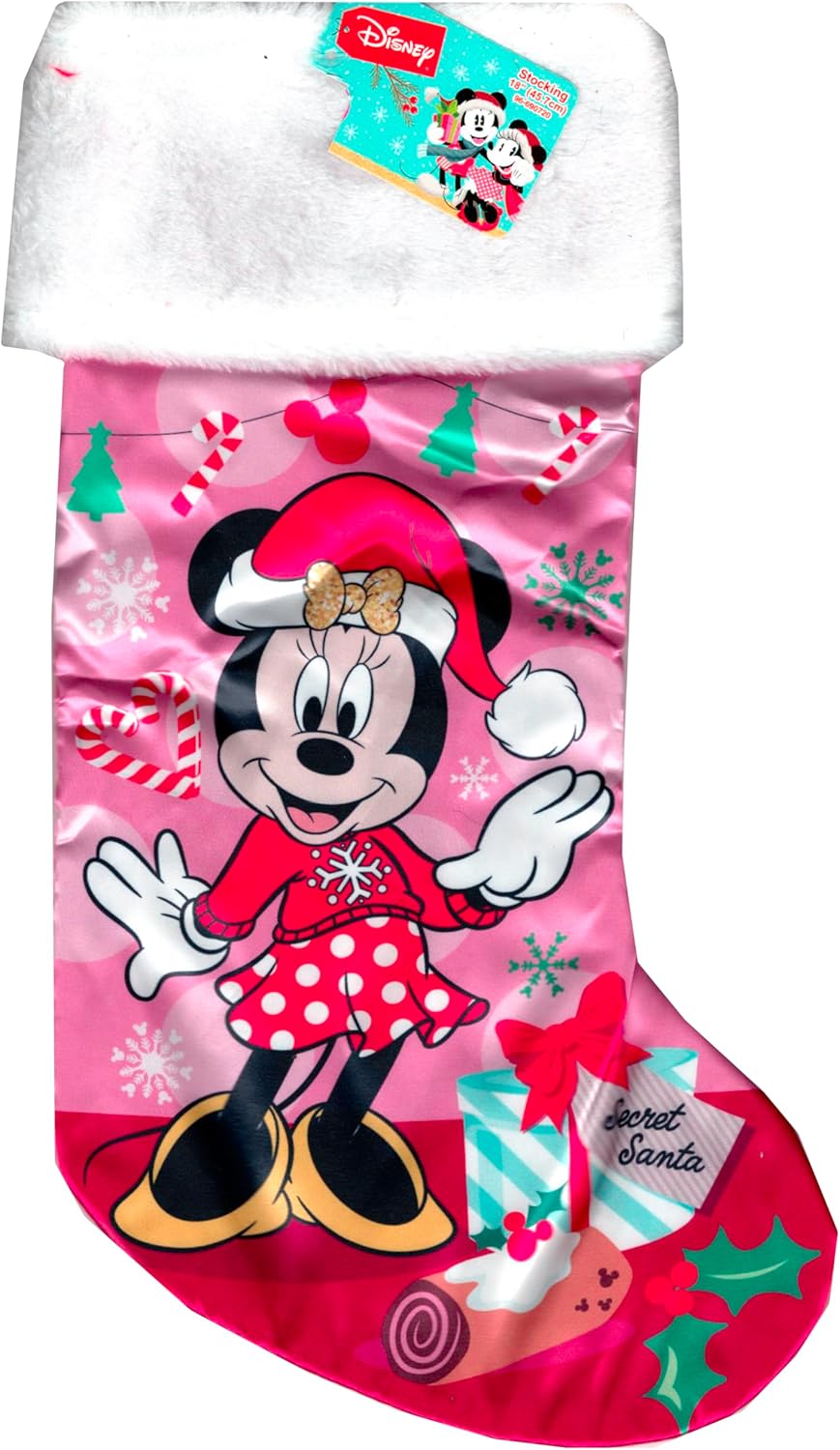 Disney - Minnie Mouse 18" Full Printed Satin Christmas Stocking with Plush Cuff