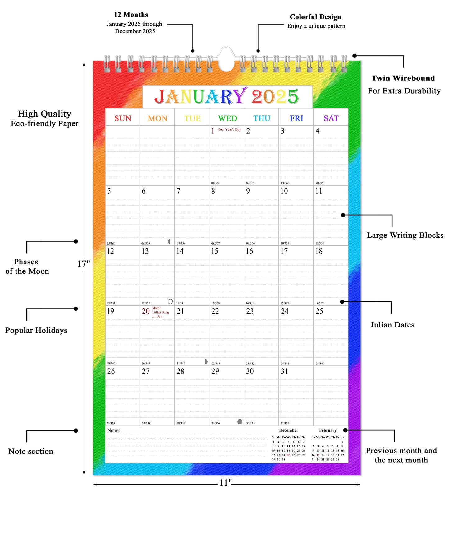 2025 Wall Calendar Spiral-Bound Twin-Wire Binding - 12 Months  07