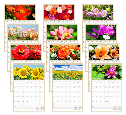 2025 Wall Calendar Spiral-bound Twin-Wire Binding - 12 Months Planner - Large Ruled Blocks with Julian Dates - (Flowers)