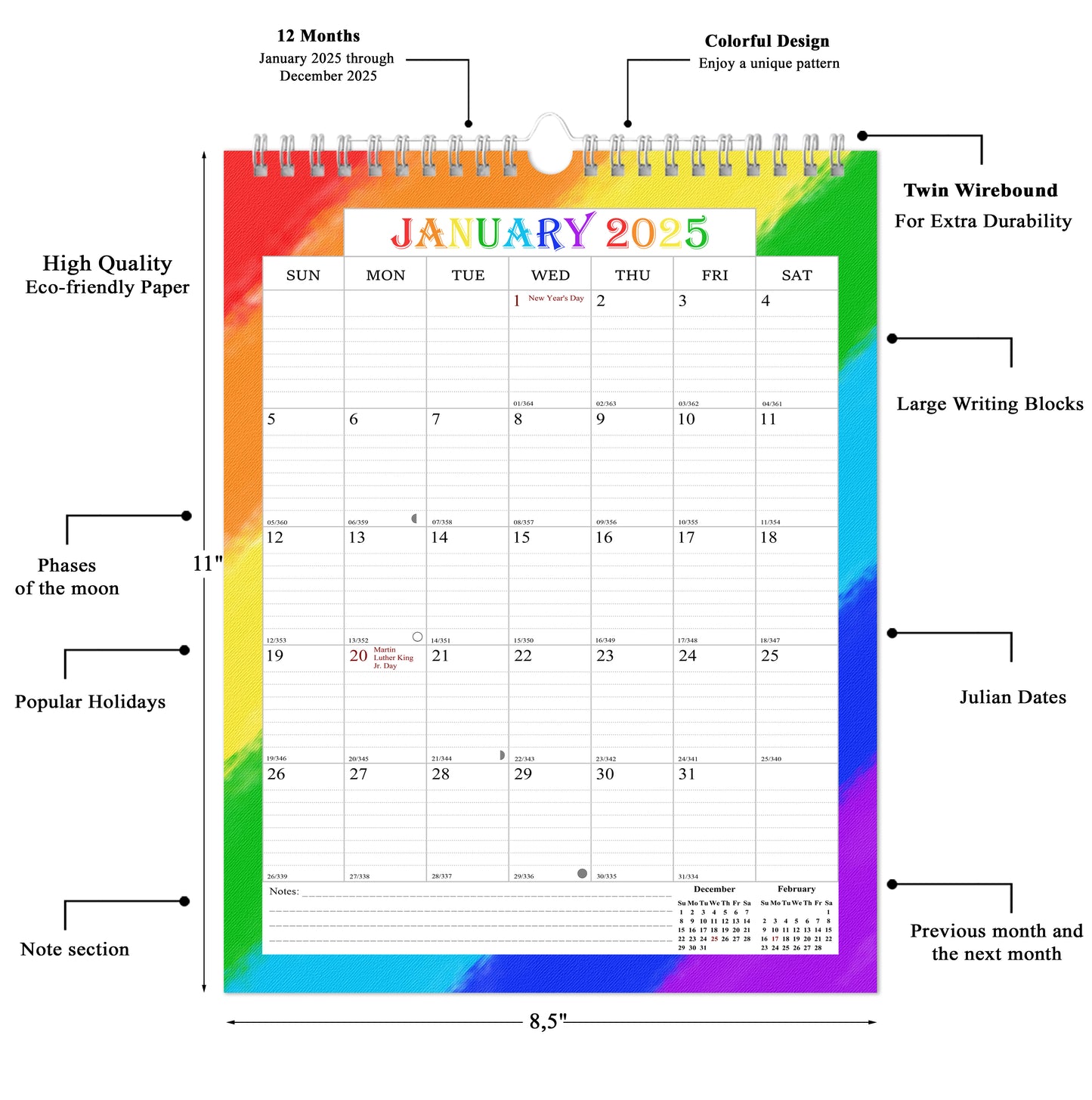 2025 Wall Calendar Spiral-Bound Twin-Wire Binding - 12 Months  07