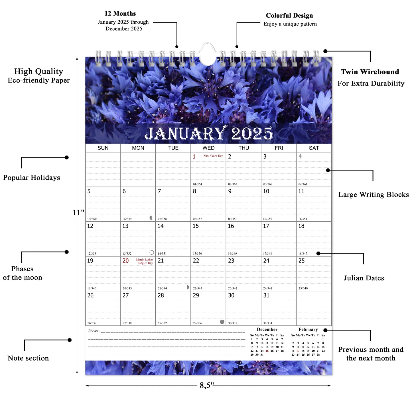 2025 Wall Calendar Spiral-Bound Twin-Wire Binding - 12 Months  04