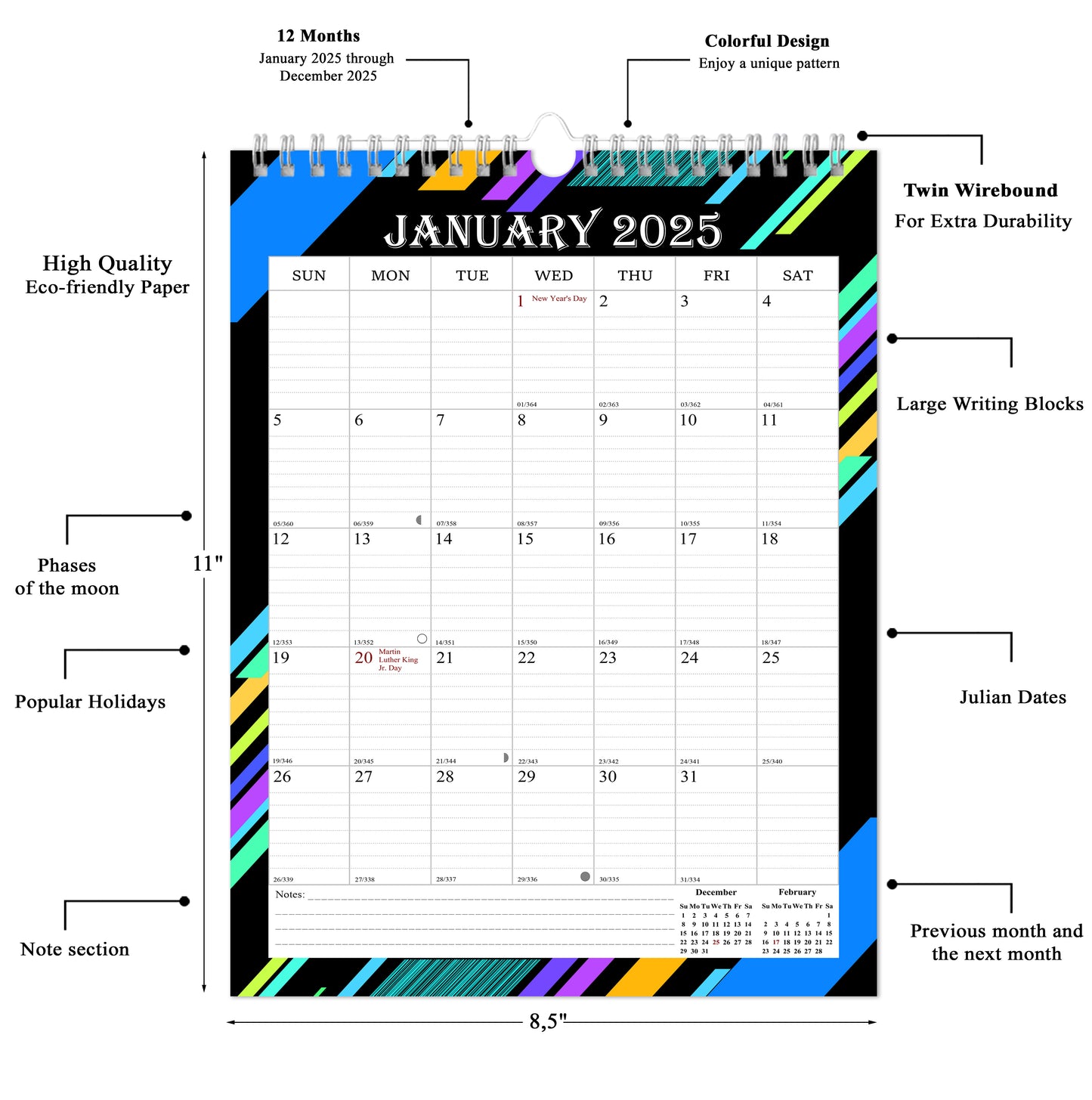 2025 Wall Calendar Spiral-Bound Twin-Wire Binding - 12 Months  08