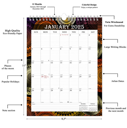 2025 Wall Calendar Spiral-Bound Twin-Wire Binding - 12 Months  09