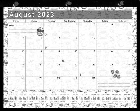 2023-2024 Academic Year 12 Months Student Calendar/Planner for 3-Ring Binder, Desk or Wall - Black&White - (Edition #026)