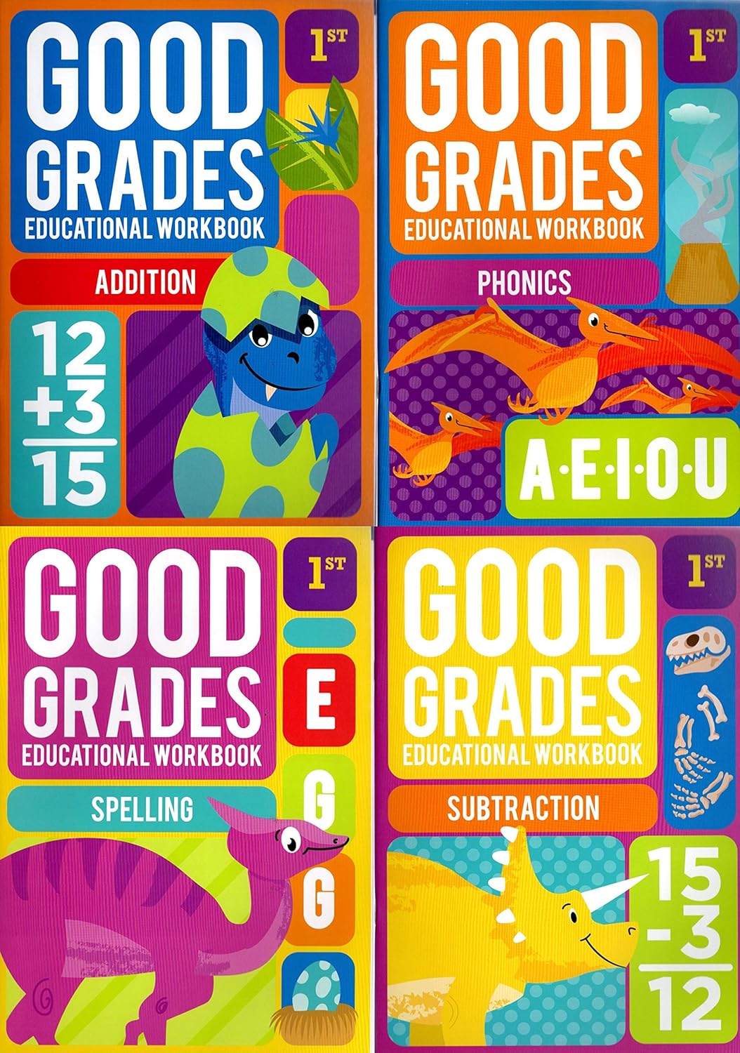 First Grade Educational Workbooks - Good Grades - Set of 4 Books - v4