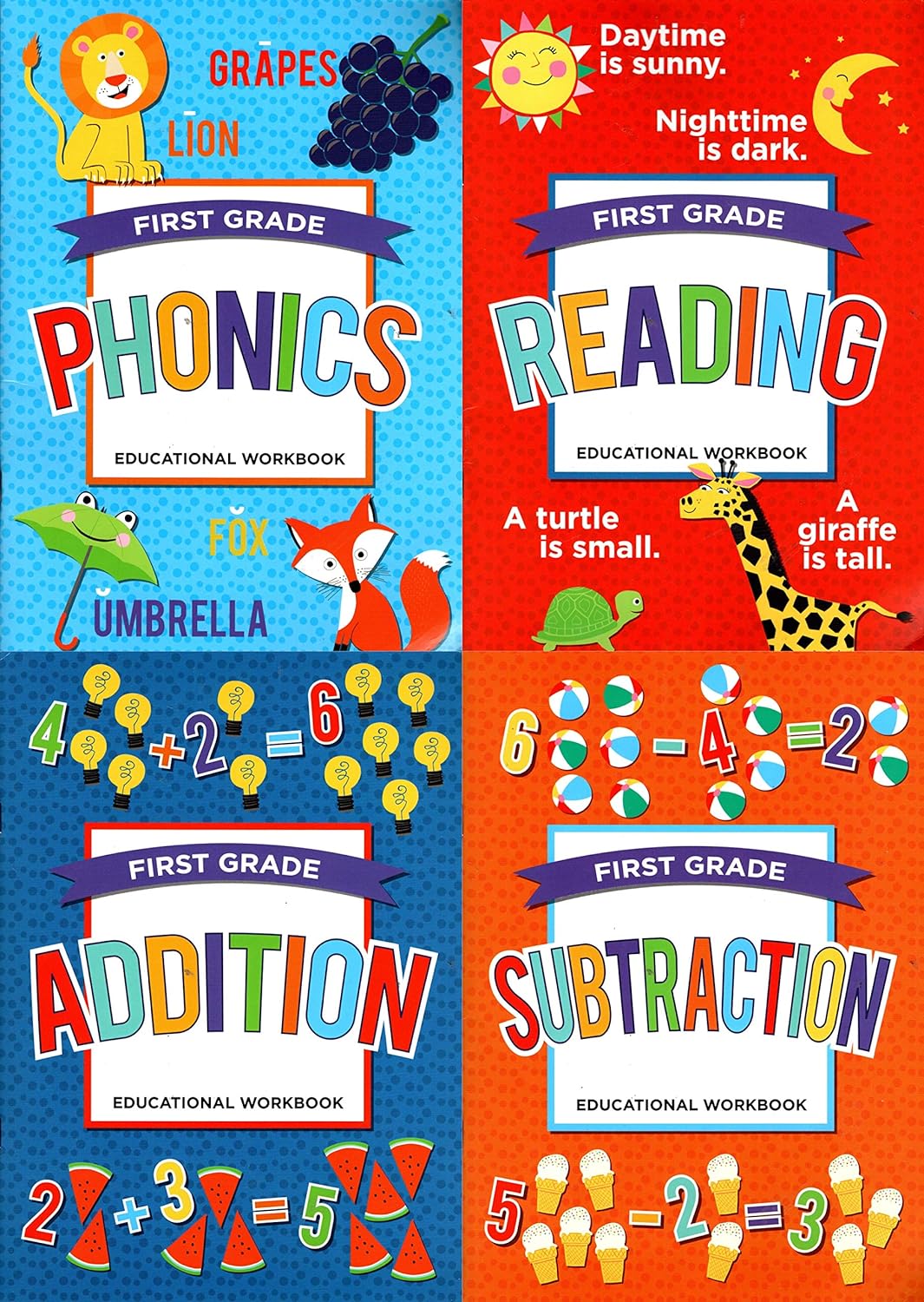 First Grade Educational Workbooks - Spelling, Phonics, Addition, & Subtraction