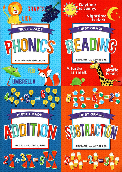 First Grade Educational Workbooks - Spelling, Phonics, Addition, & Subtraction