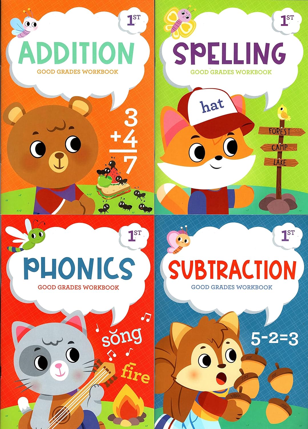 First Grade Educational Workbooks - Good Grades - Set of 4 Books - v11