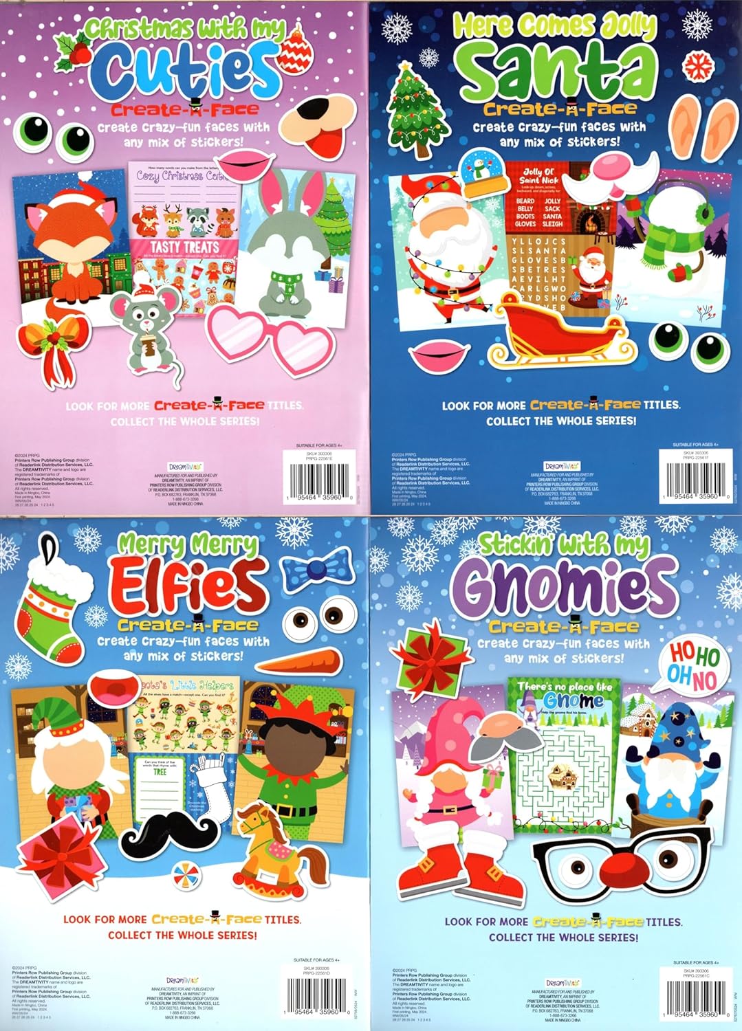 Christmas sticker activities - (Santa, Cuties, Elfie, Gnomes) Stickers Books