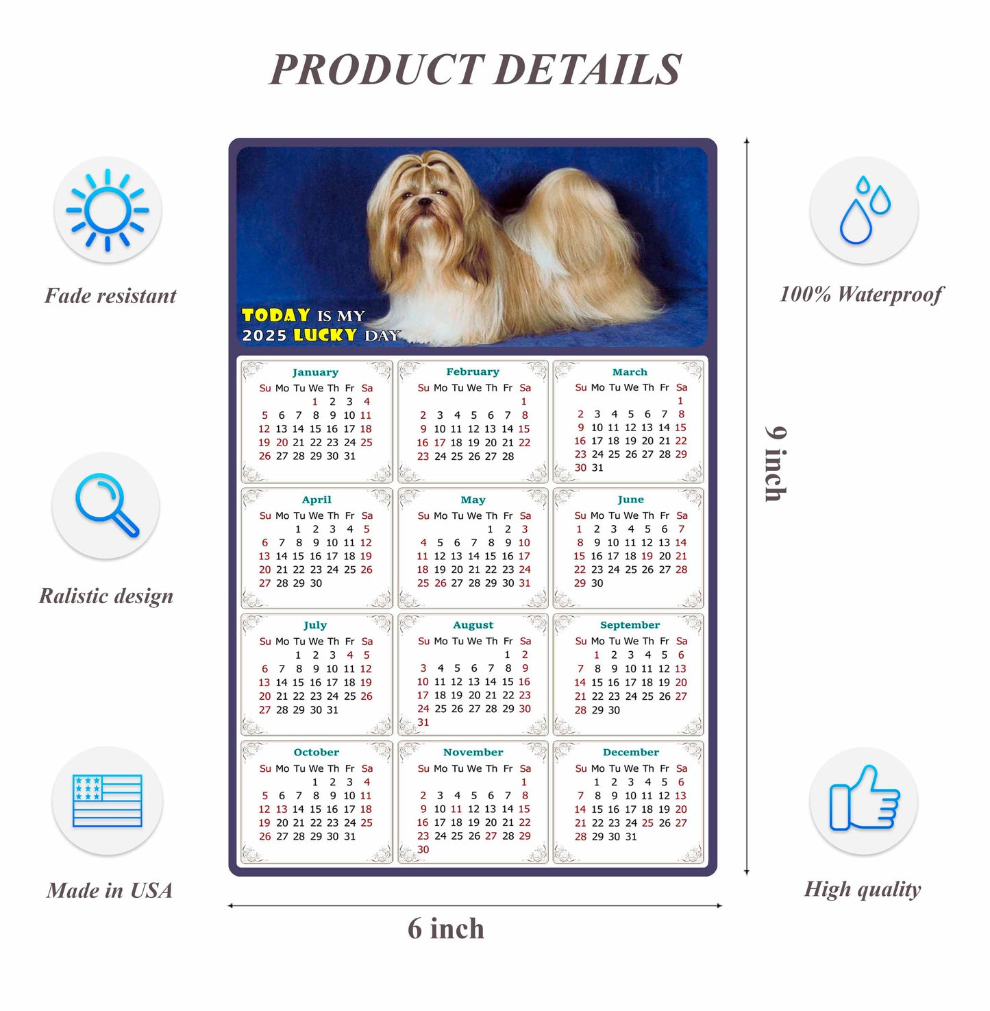 2025 Peel & Stick Calendar - Today is my Lucky Day Removable - Dogs 07 (9"x 6")