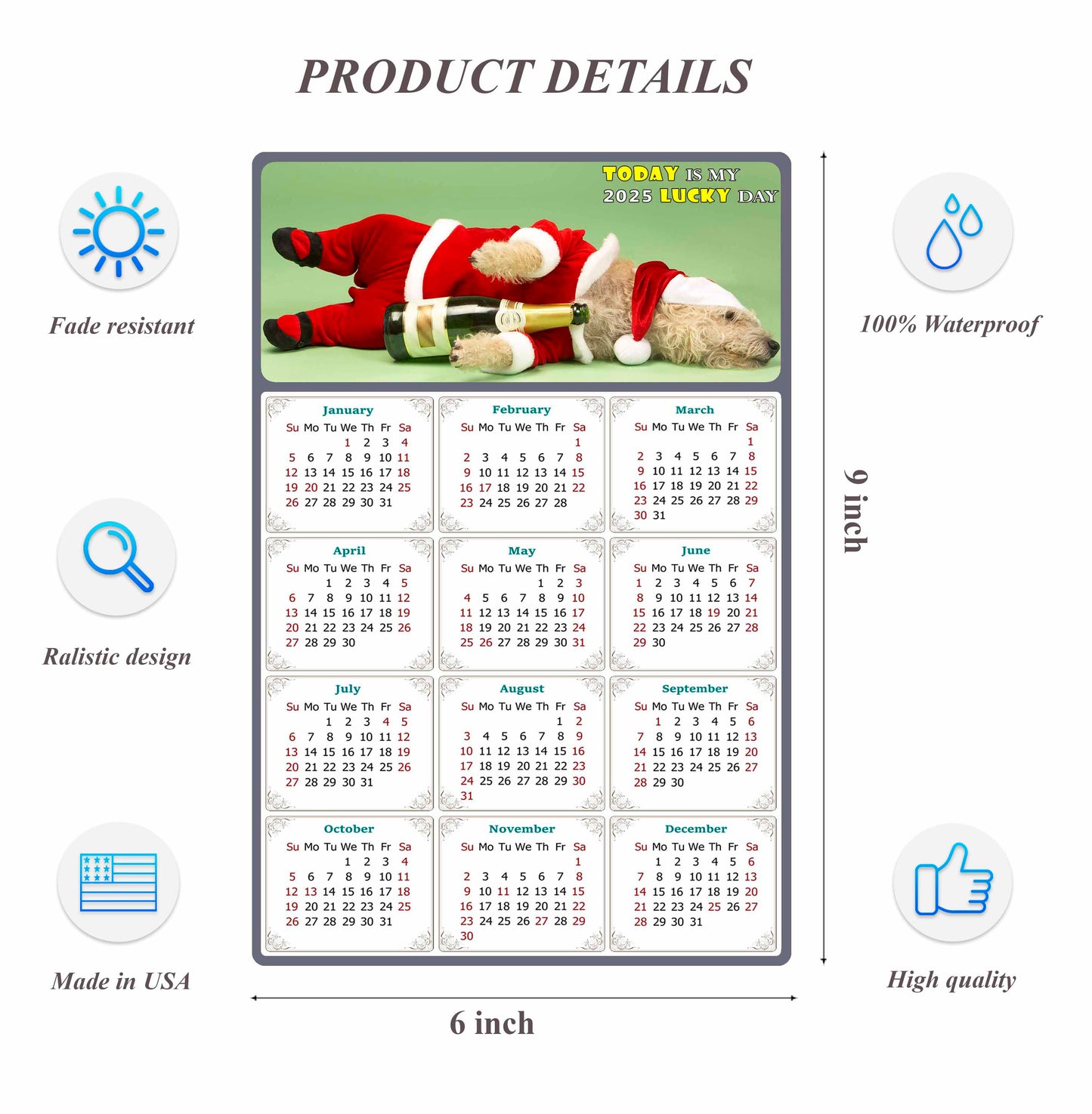 2025 Peel & Stick Calendar - Today is my Lucky Day Removable - Dogs 014 (9"x 6")