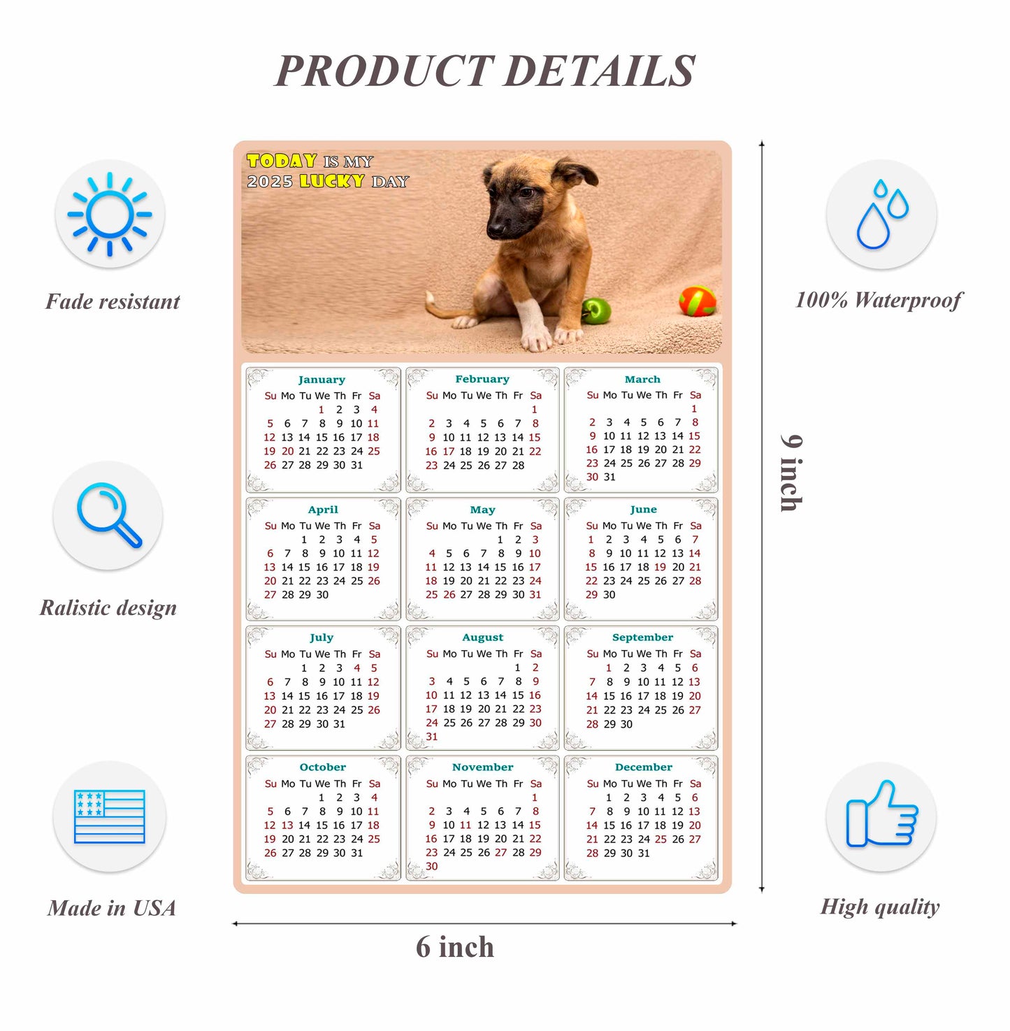 2025 Peel & Stick Calendar - Today is my Lucky Day Removable - Dogs 021 (9"x 6")