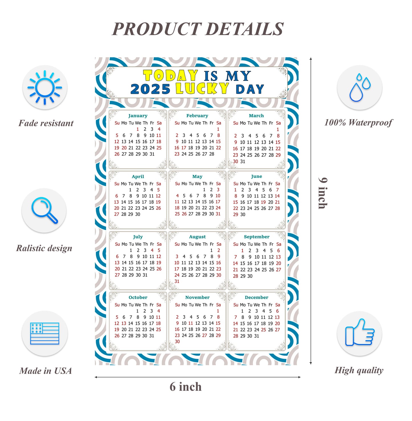 2025 Peel & Stick Calendar - Today is my Lucky Day Removable - 036