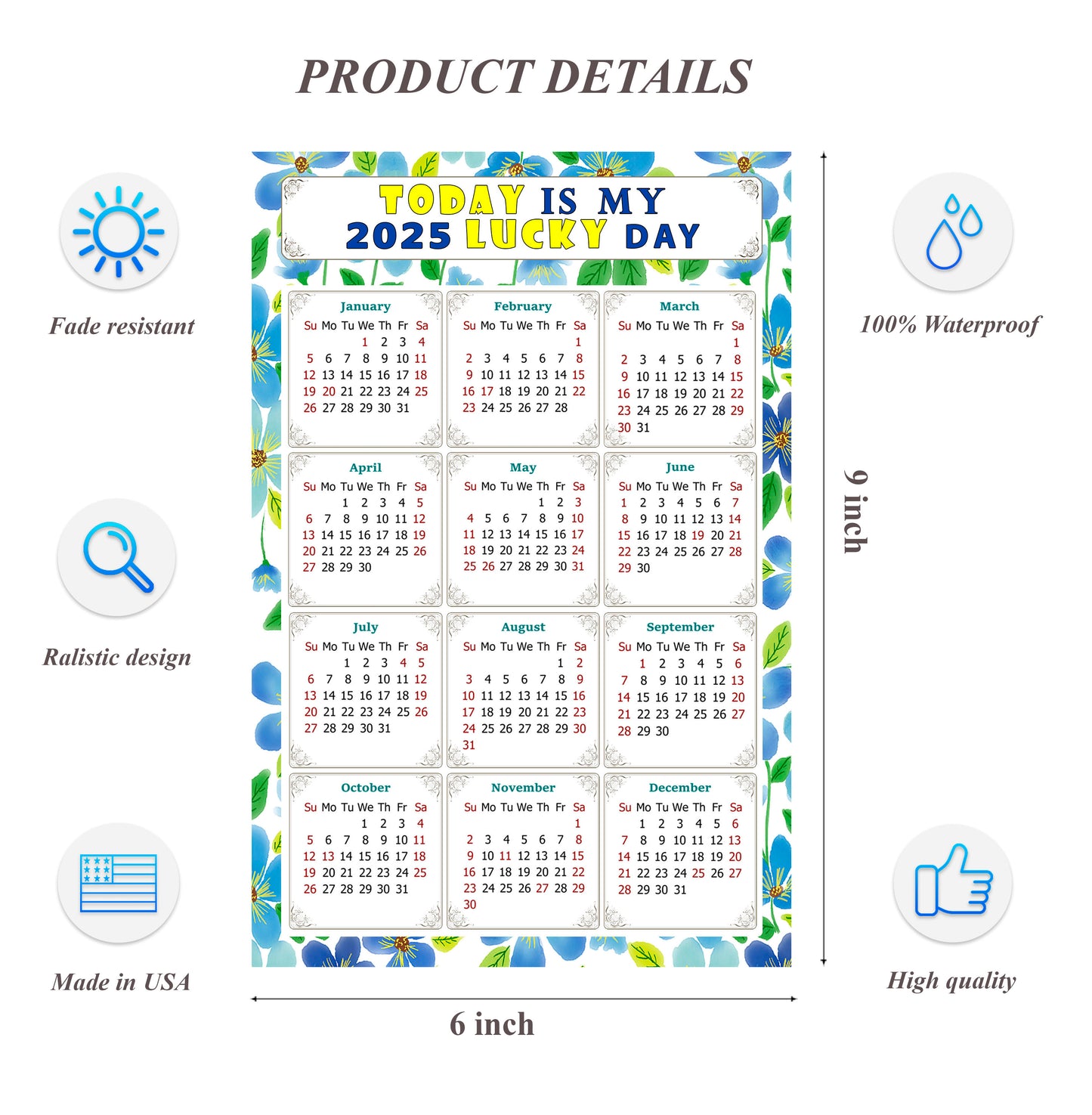 2025 Peel & Stick Calendar - Today is my Lucky Day Removable - 014