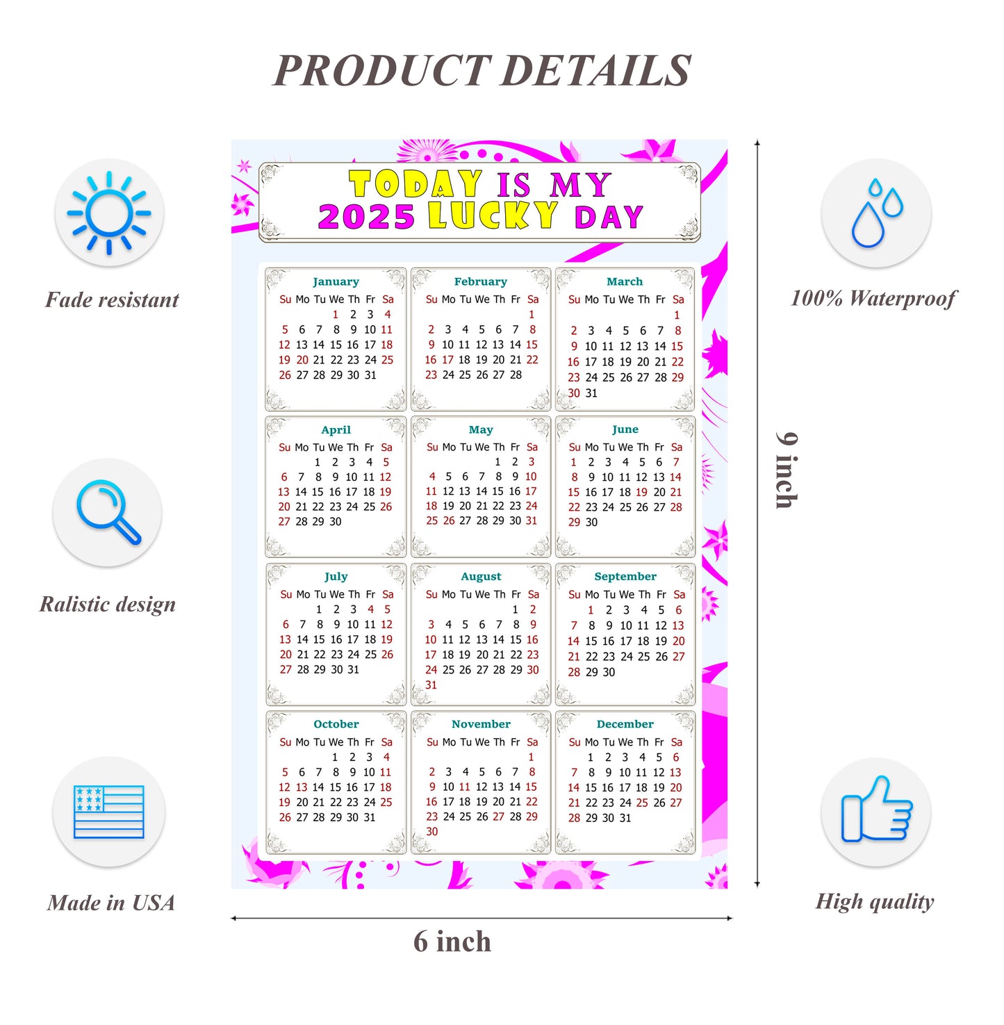 2025 Peel & Stick Calendar - Today is my Lucky Day Removable - 04