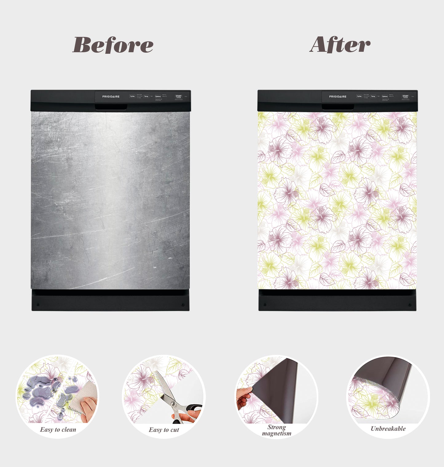 Dishwasher Magnet Cover - Reusable Magnetic Tiles Decal - Pack of 4 Tiles - V038