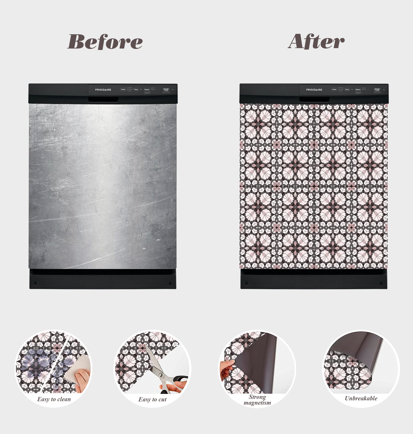 Dishwasher Magnet Cover - Reusable Magnetic Tiles Decal - Pack of 4 Tiles - V072