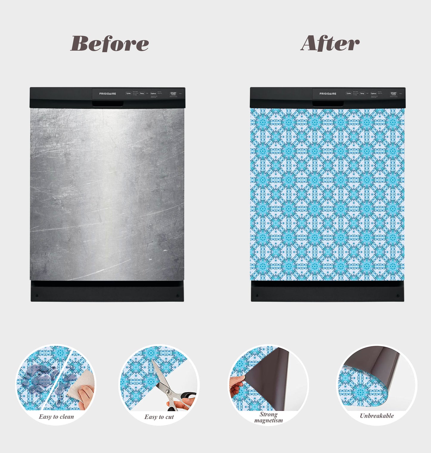 Dishwasher Magnet Cover - Reusable Magnetic Tiles Decal - Pack of 4 Tiles - V075