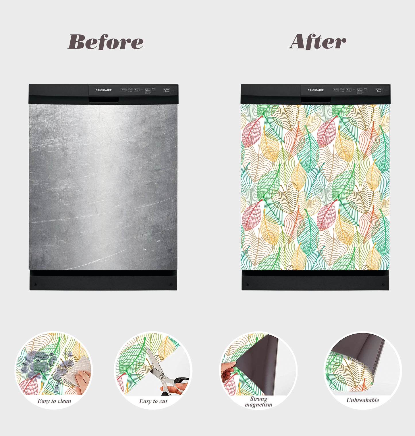 Dishwasher Magnet Cover - Reusable Magnetic Tiles Decal - Pack of 4 Tiles - V027